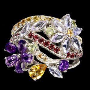 Natural Citrine Amethyst Peridot Gemstone‎ 925 Sterling Silver Ring